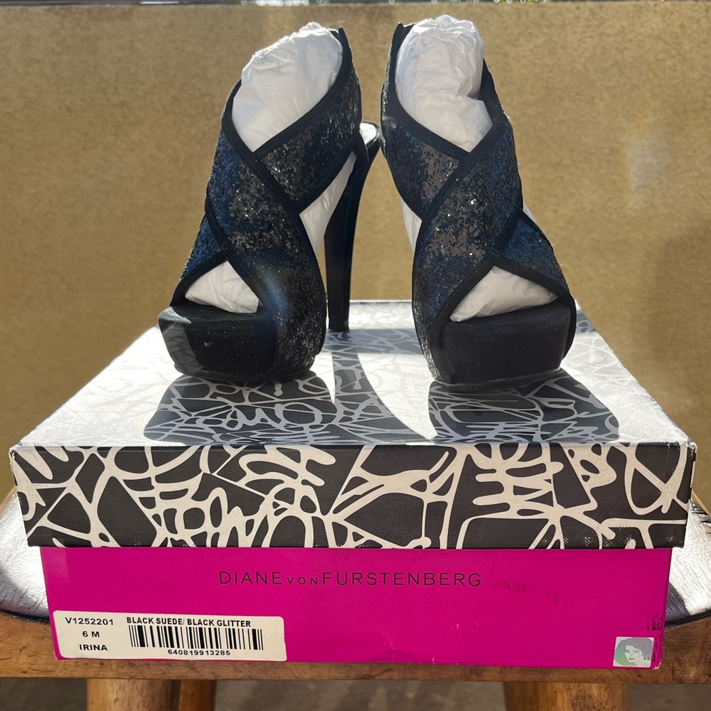 Diane von Furstenberg Black Women's Sparkling Heels